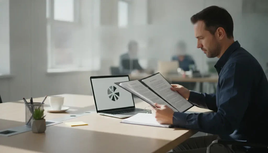 Entrepreneur comparant les statuts SASU et EURL sur un bureau avec documents et ordinateur portable